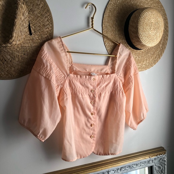 True Vintage Puff Sleeve Creamsicle Blouse Top - Picture 3 of 9